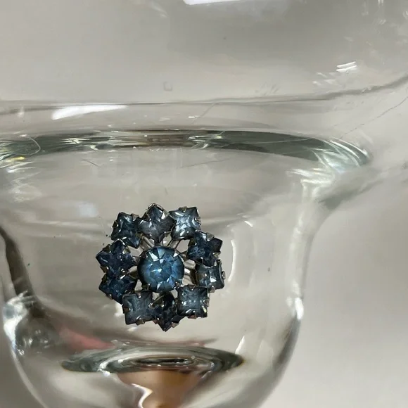 Hand crafted margarita glass vintage jewelry embellished floral crystal blue - Picture 2 of 5